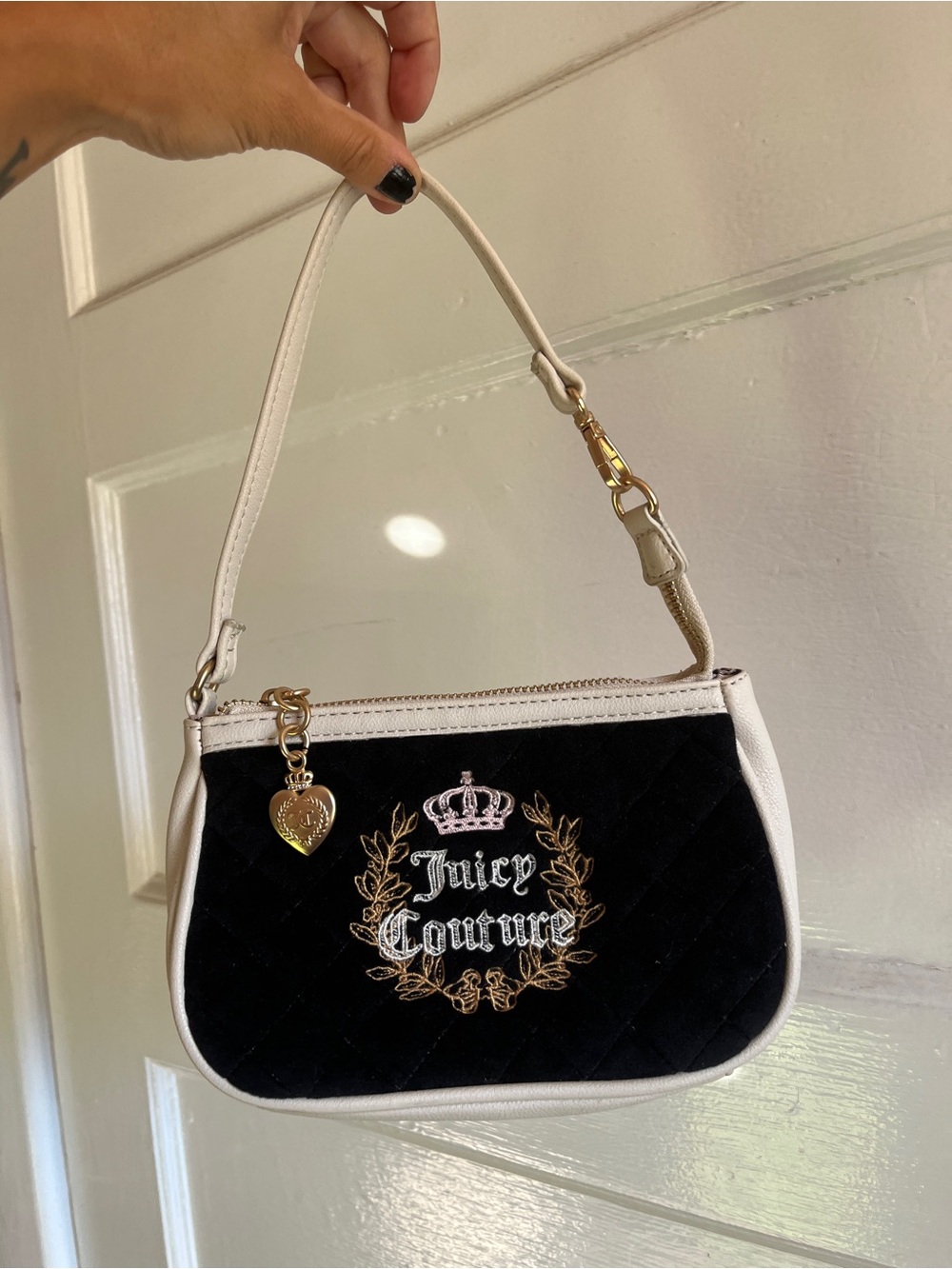 Juicy Couture Black & White Quilted Mini Shoulder Bag with Gold Accents